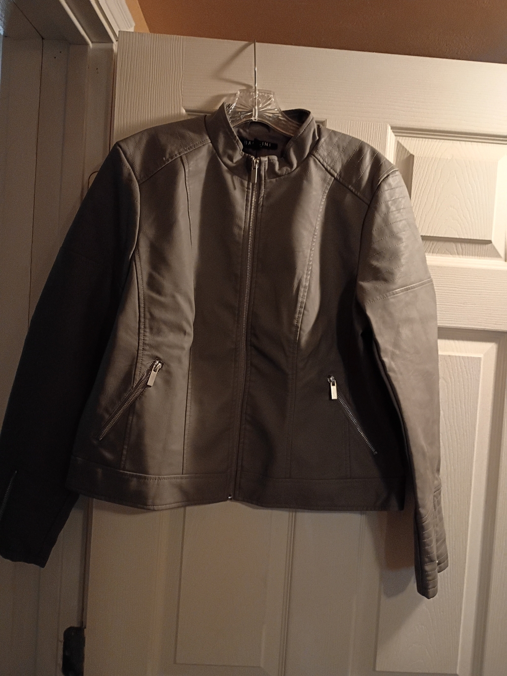 NWOT Baccini Gray Faux Leather Zip-Front Jacket